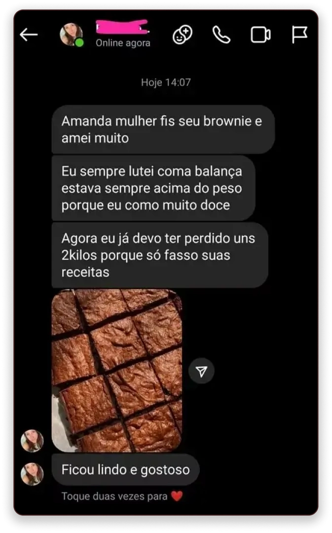 Depoimento de aluna no WhatsApp